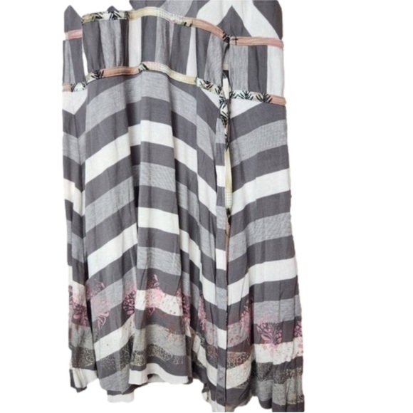 NWOT Free People Gray White Striped and Pink Floral Wrap Print Hippie Wrap Dress - Picture 11 of 16